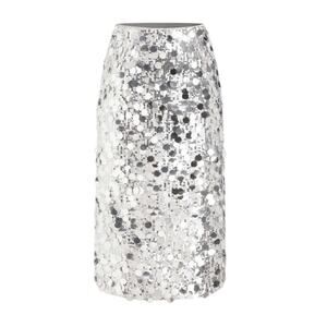 Cider Women's Large Silver Lined Sequin Mid Waist Split Party Midi Skirt